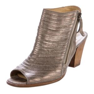 Paul Green Metallic Leather Peep Toe Sling Back Zippered Heeled Booties Size 6